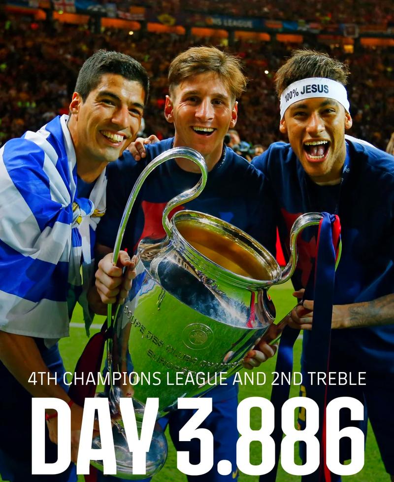 梅西在巴萨得过几次欧冠冠军